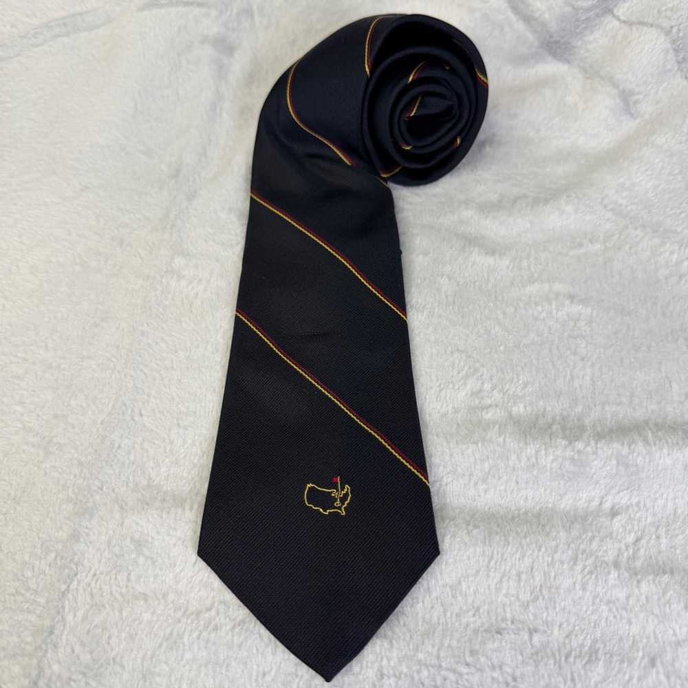 Augusta National Golf Shop Necktie Mens OS Navy Blue Striped Masters Logo Tie